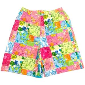 VTG Lilly Pulitzer Bermuda Shorts Pink Green Blue Marlin Lion Monkey Patchwork 1